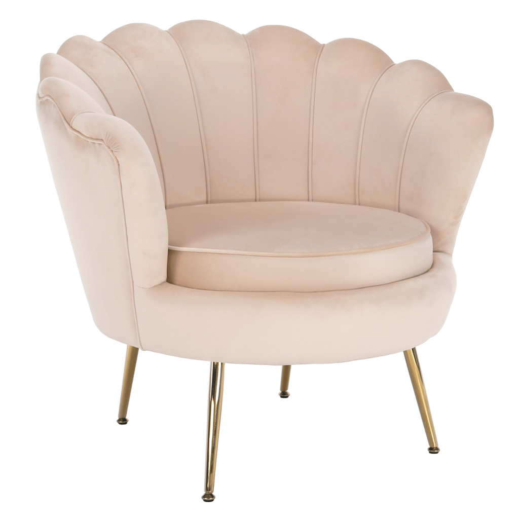 Fotoliu in stil Art-deco NOBLIN, catifea Velvet bej/crom auriu
