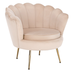 Fotoliu in stil Art-deco NOBLIN, catifea Velvet bej/crom auriu