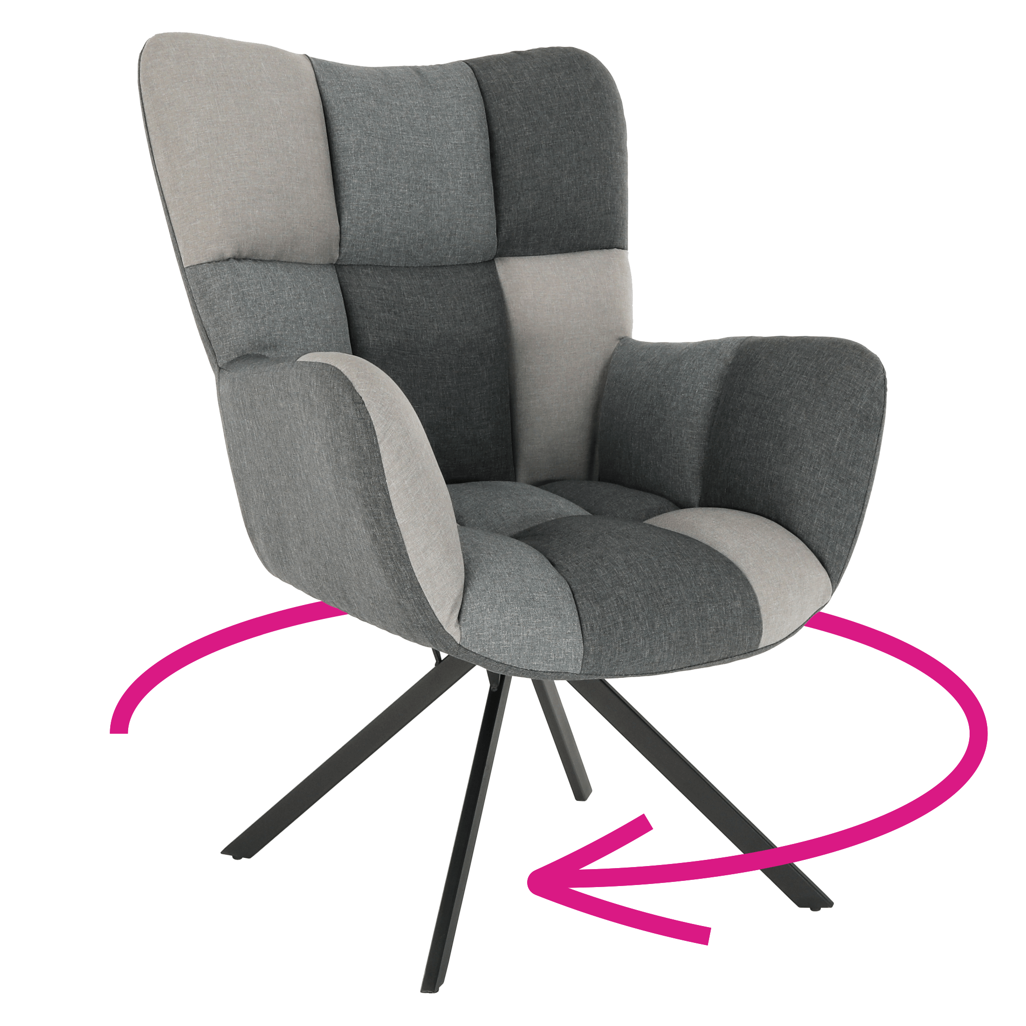 Fotoliu de design rotativ KOMODO, patchwork/negru