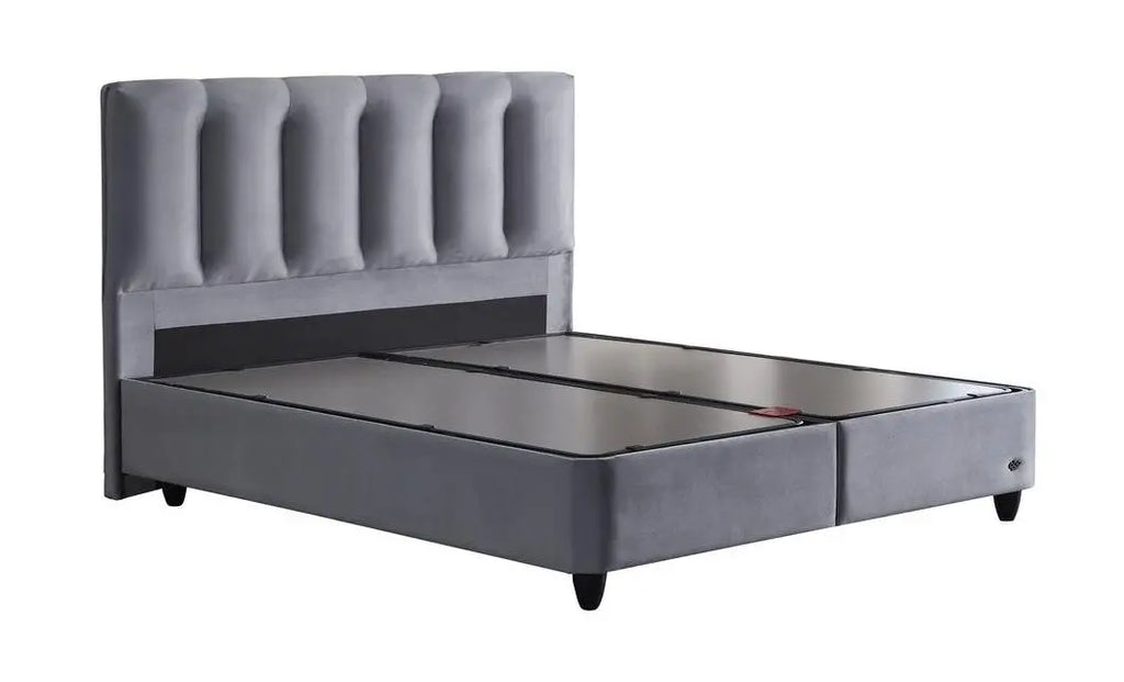 Set pat tapitat cu somiera cu saltea inclusa, gri inchis, 160x200 cm, Bonita