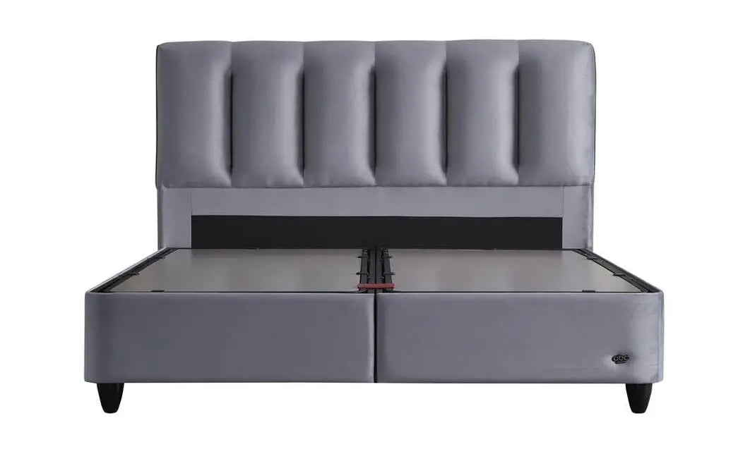 Set pat tapitat cu somiera cu saltea inclusa, gri inchis, 160x200 cm, Bonita