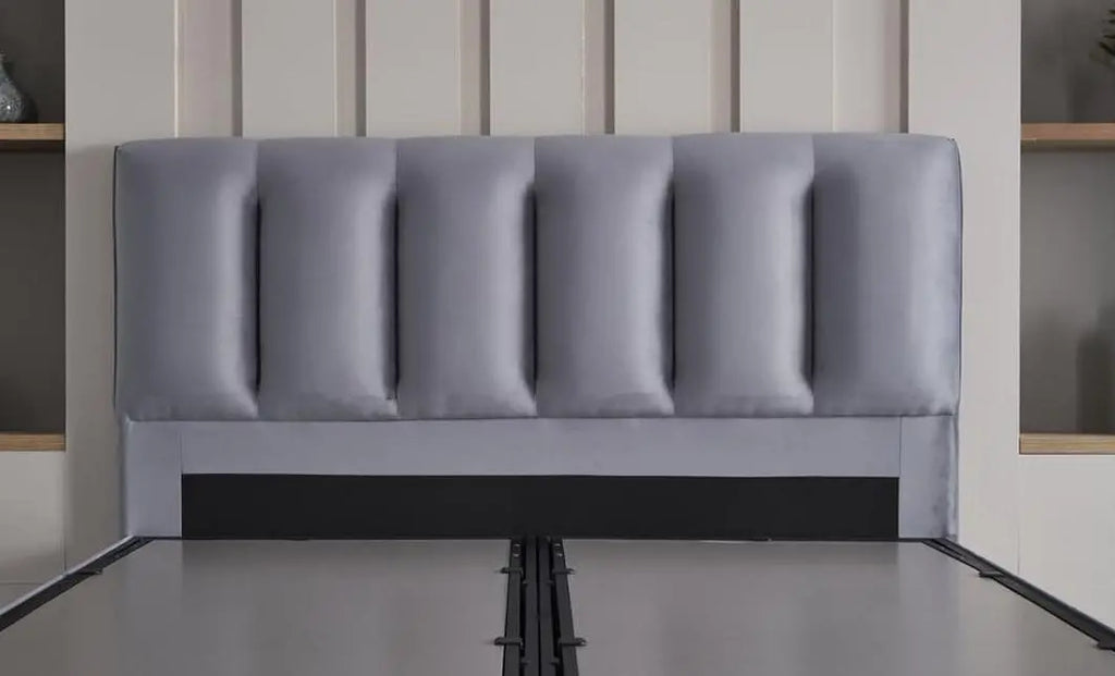 Set pat tapitat cu somiera cu saltea inclusa, gri inchis, 160x200 cm, Bonita