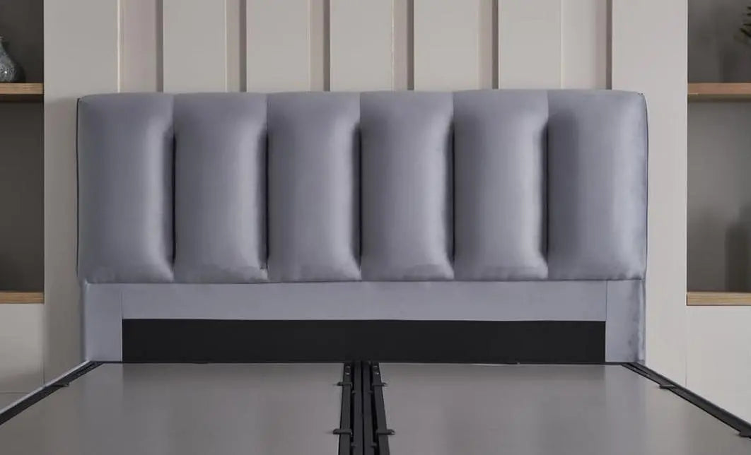 Set pat tapitat cu somiera cu saltea inclusa, gri inchis, 160x200 cm, Bonita