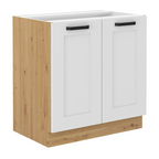 Dulap inferior LULA 80 D 2F BB, alb/stejar artizan
