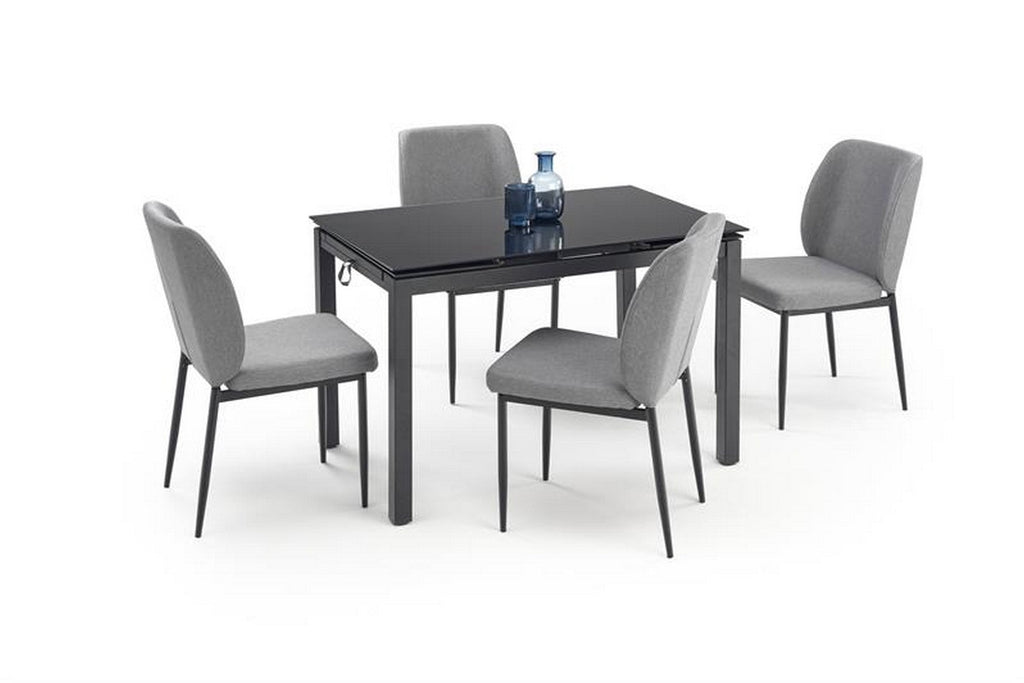 Set masa, extensibila cu 4 scaune JASPER, gri/negru, stofa clasica/sticla/metal