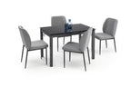 Set masa, extensibila cu 4 scaune JASPER, gri/negru, stofa clasica/sticla/metal