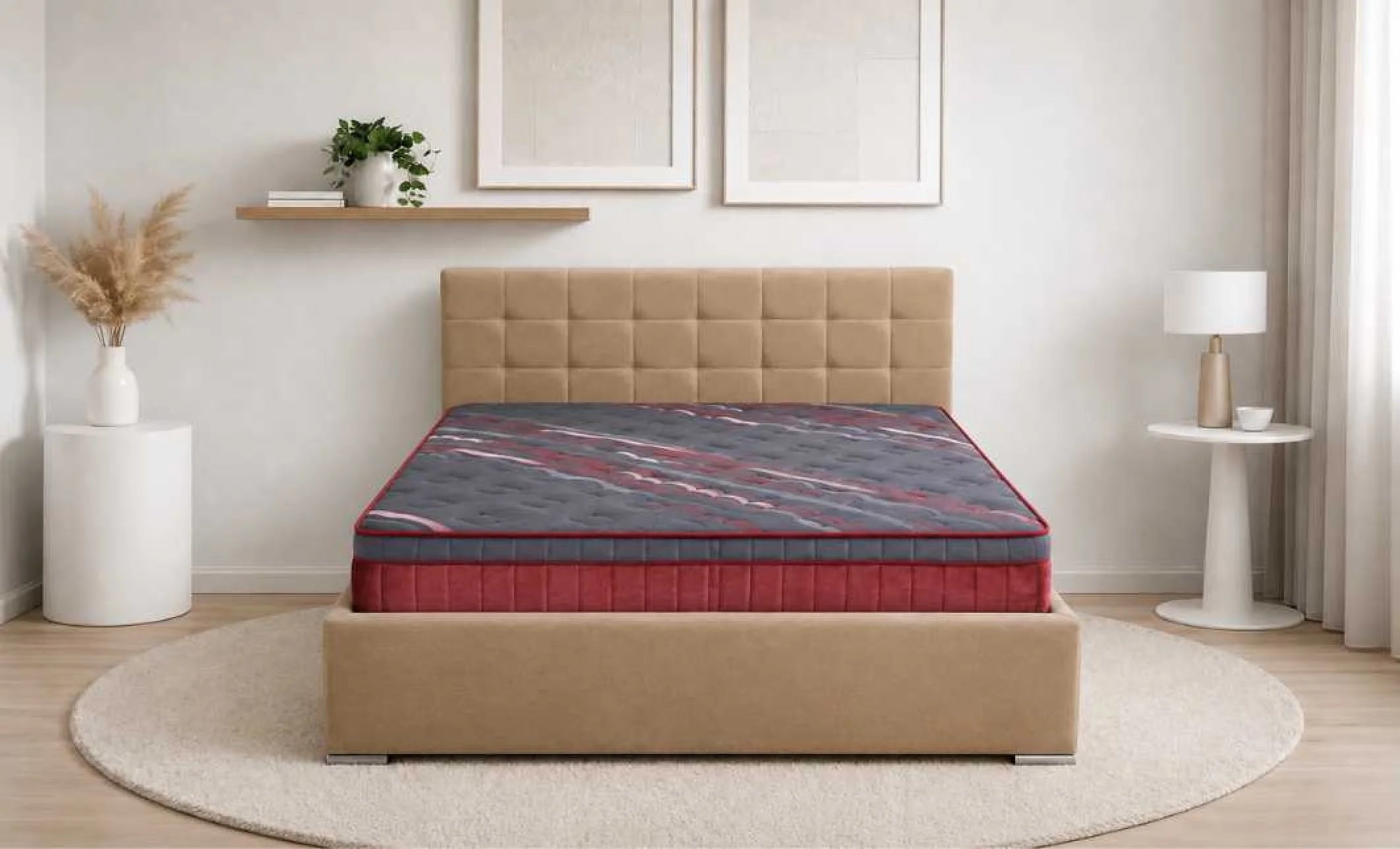 Pat tapitat Claudia Beige, cu somiera