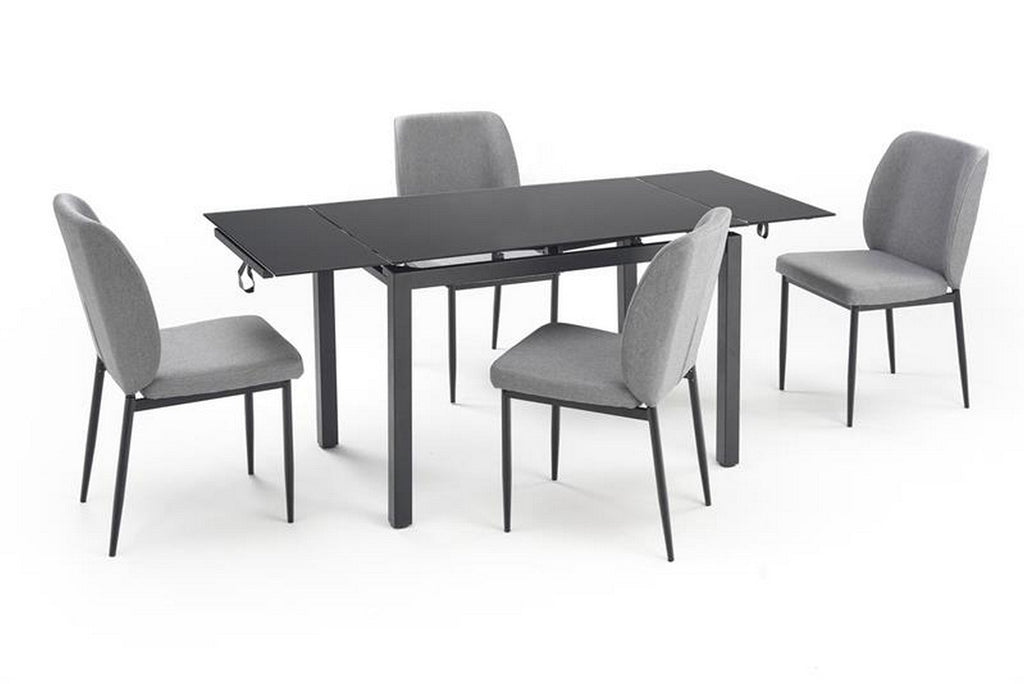 Set masa, extensibila cu 4 scaune JASPER, gri/negru, stofa clasica/sticla/metal
