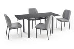 Set masa, extensibila cu 4 scaune JASPER, gri/negru, stofa clasica/sticla/metal