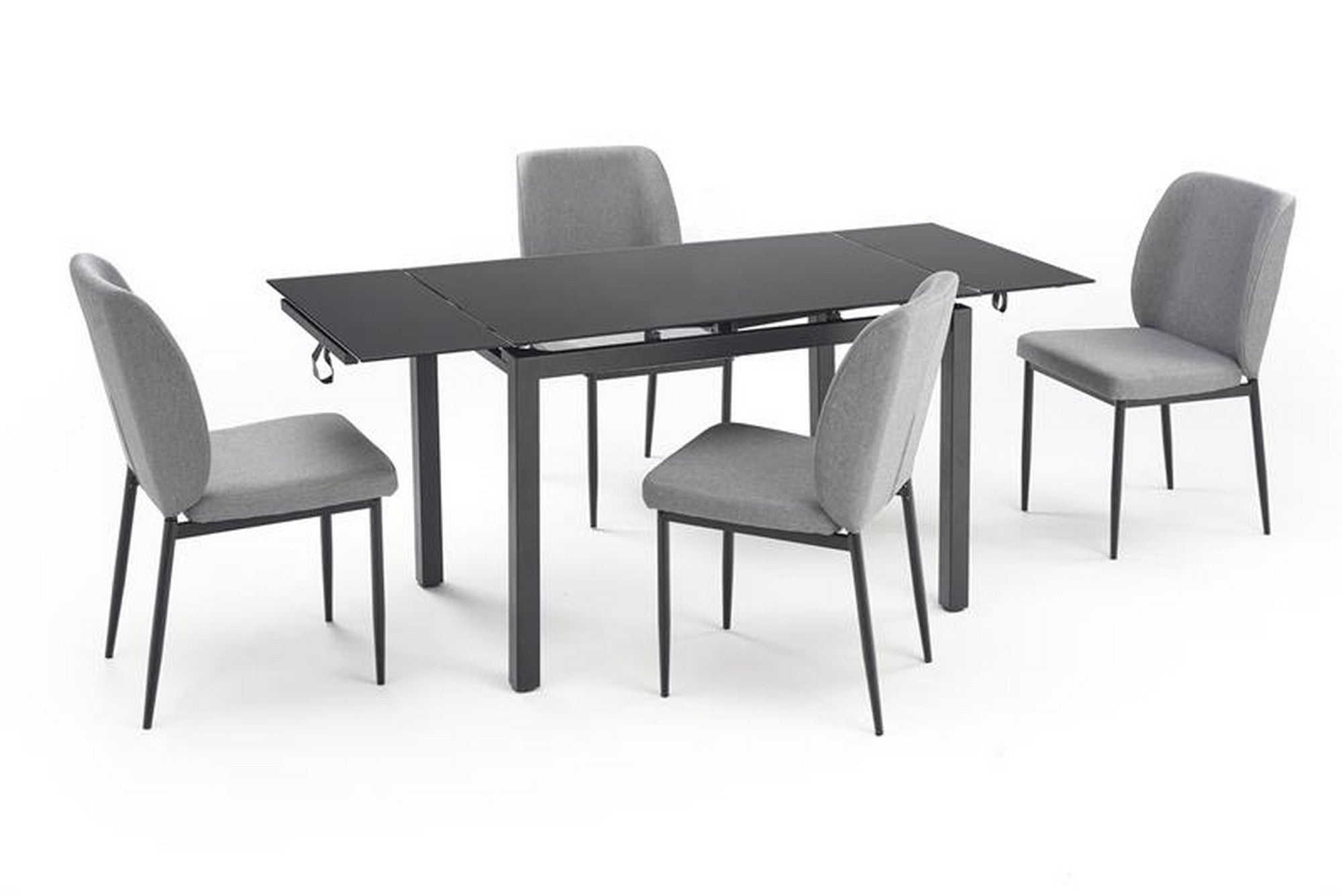 Set masa, extensibila cu 4 scaune JASPER, gri/negru, stofa clasica/sticla/metal