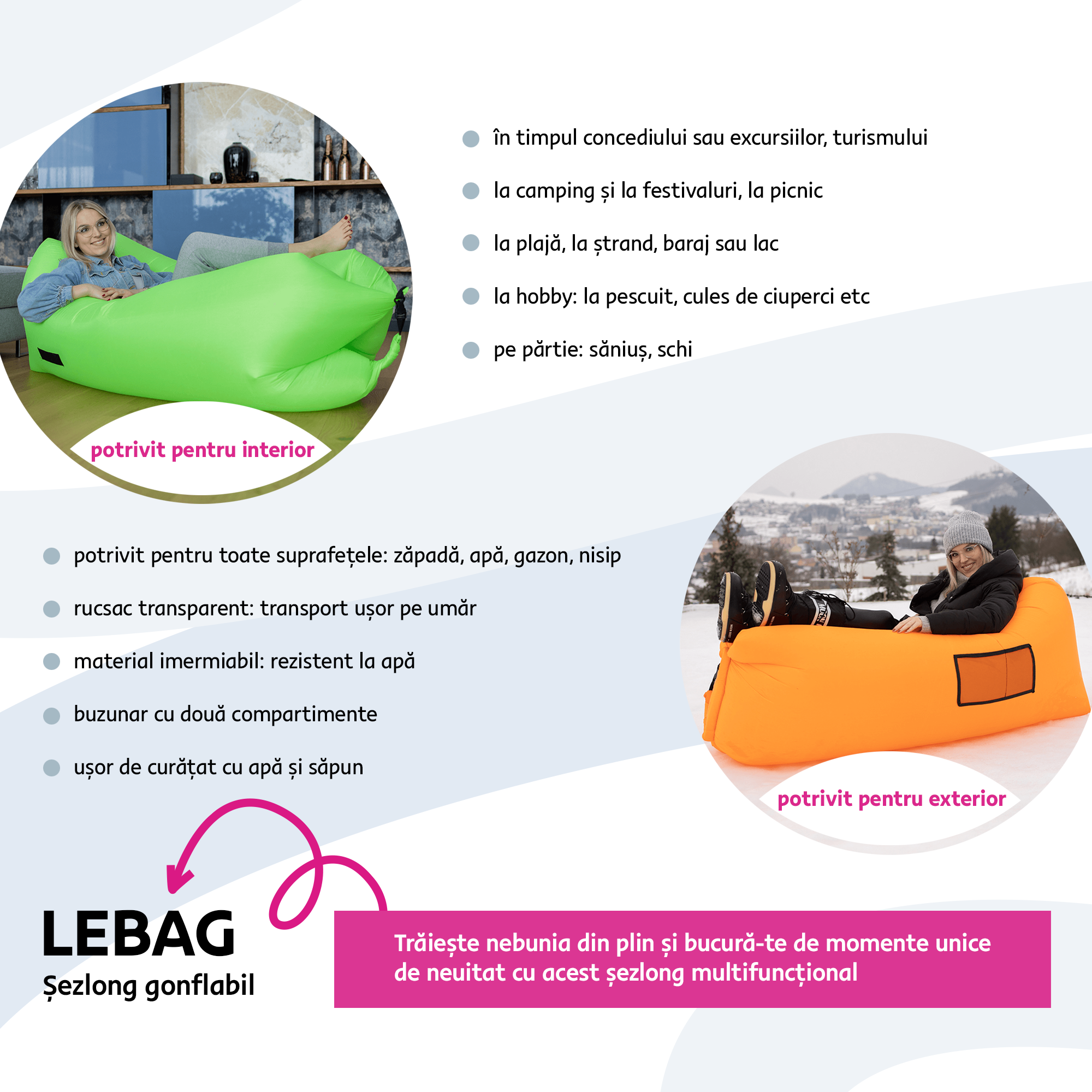 Geanta scaun gonflabila LEBAG, verde