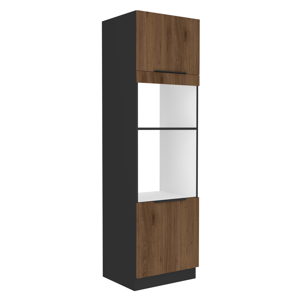Dulap inalt pentru cuptor si cuptor cu microunde MENZO 60 DPM-210 2F, nuc okapi/negru