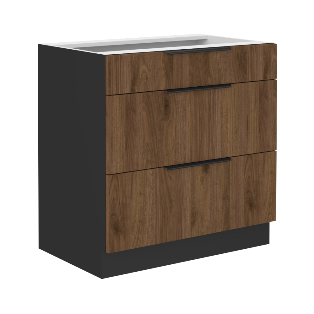 Dulap inferior MENZO 80 D 3S BB, nuc okapi/negru