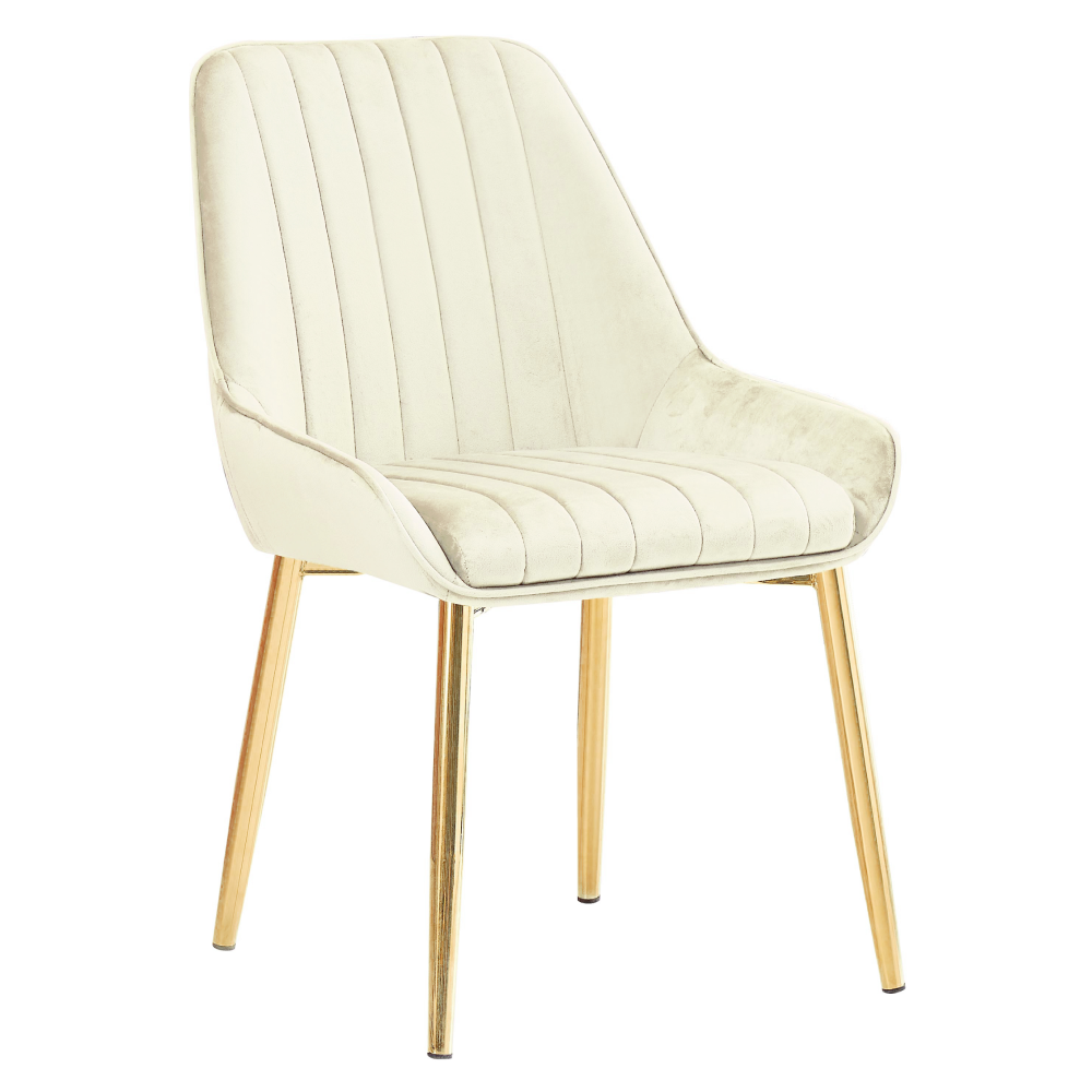 Scaun de dining PERLIA, bej tesatura Velvet/gold crom-auriu
