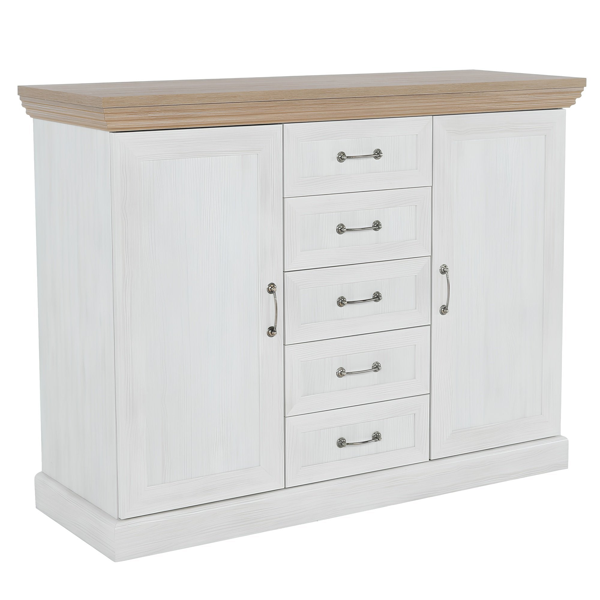 Comoda ROYAL K2D, 2 usi cu 5 sertare, pin nordic/stejar salbatic