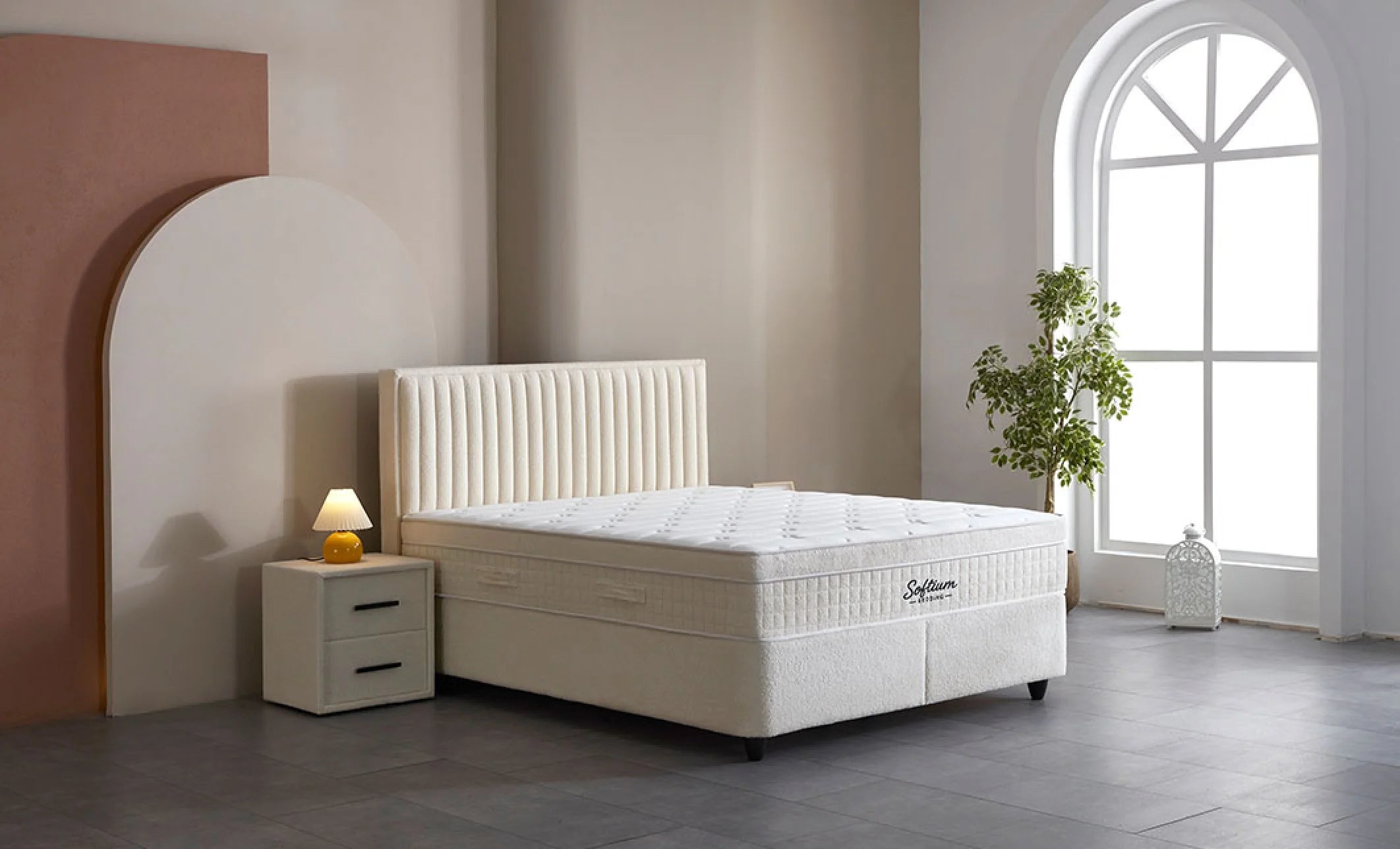 Set pat tapitat Saltea si Somiera Arden White, vedere 2