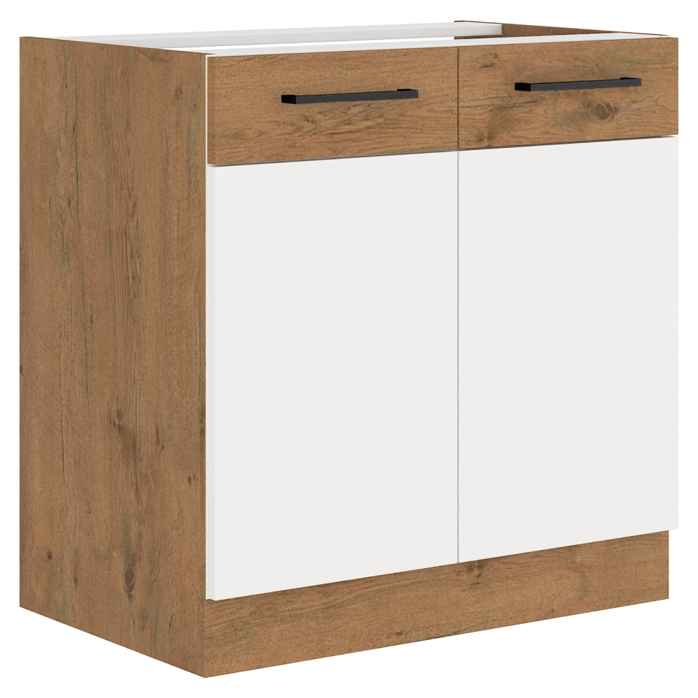 Cabinet inferior VEGA 80 D 2F BB, alb extra lucios HG/stejar Lancelot