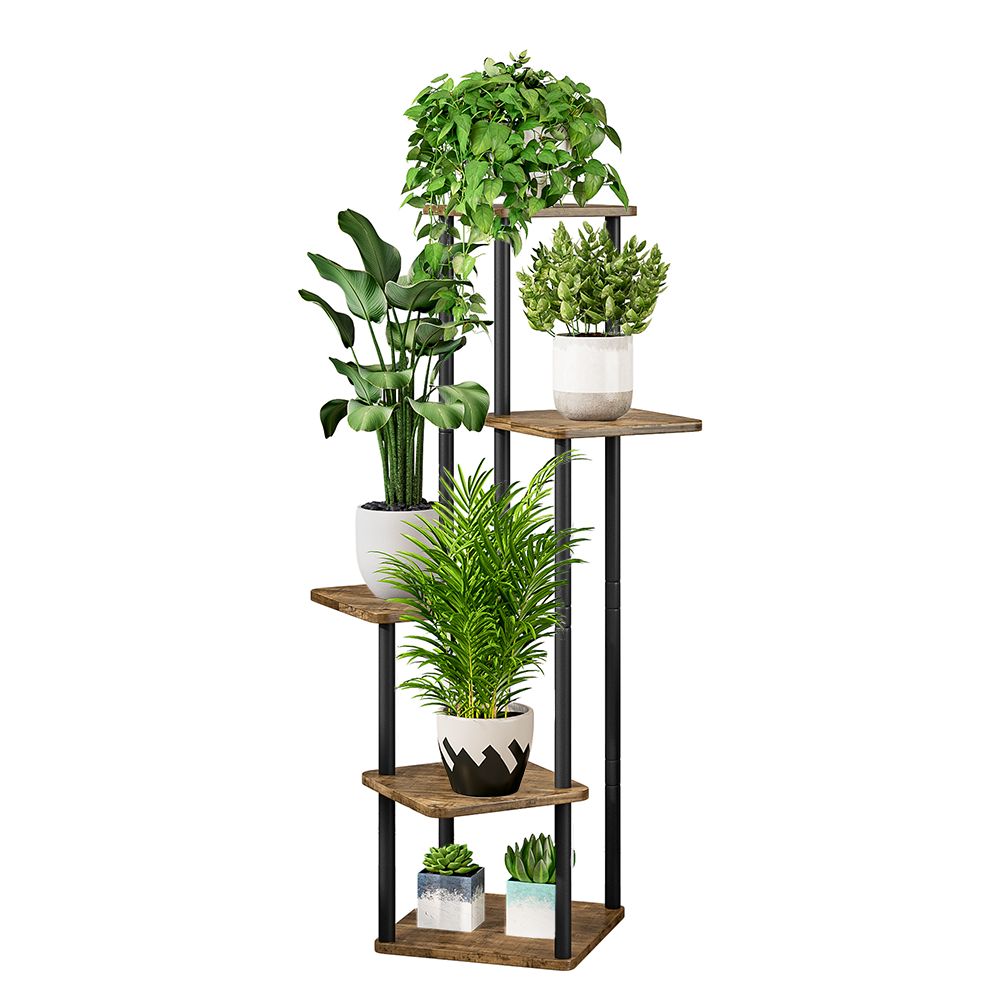 Suport de flori din metal ADITE, negru/lemn rustic