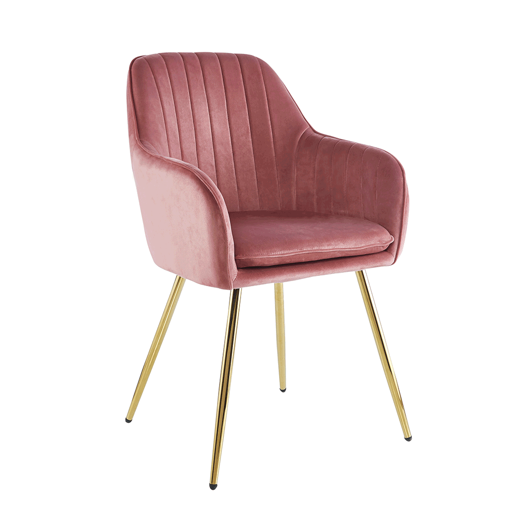 Fotoliu design ADLAM NEW, tesatura de catifea roz/crom-auriu