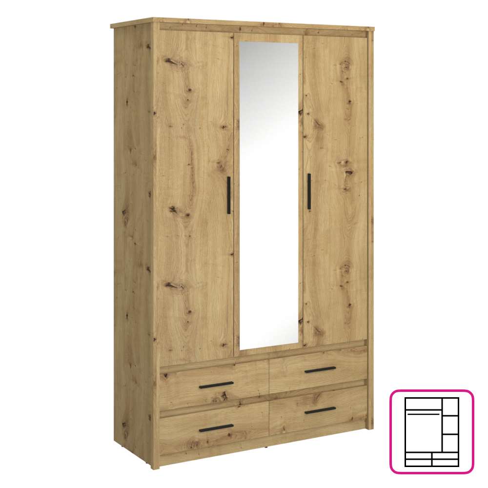 Dulap cu oglinda 3D4S AIRON, stejar Artisan