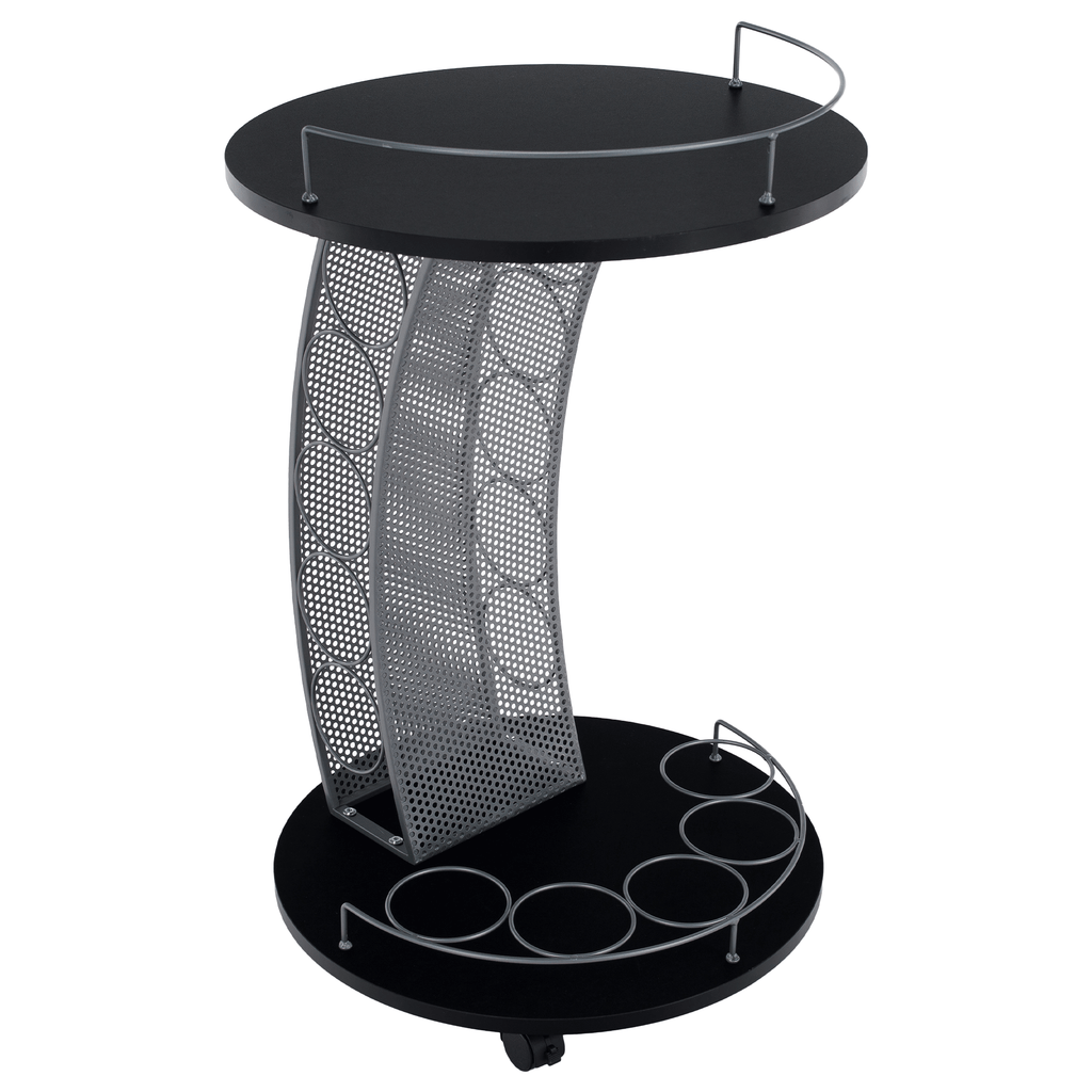 Masuta de servire cu roti ALADAR NEW, negru/argintiu
