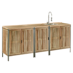 Mobilier de bucatarie pentru gradina din 3 piese cu chiuveta ALIENA, lemn de salcam, natural