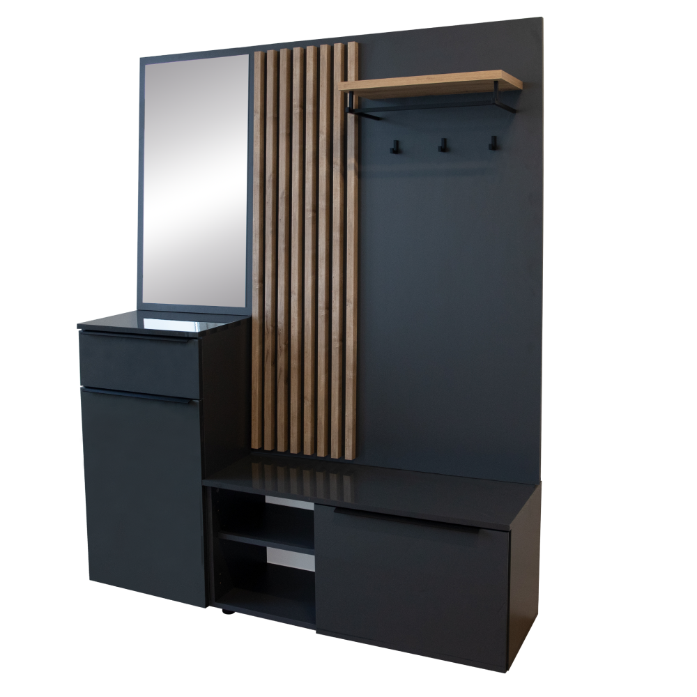 Mobilier hol ALIVA, antracit lucios / stejar artisan