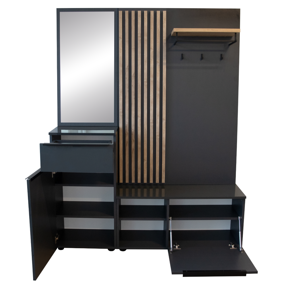 Mobilier hol ALIVA, antracit lucios / stejar artisan