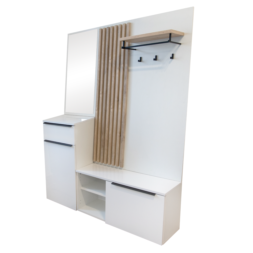 Mobilier hol ALIVA, alb lucios / stejar artisan