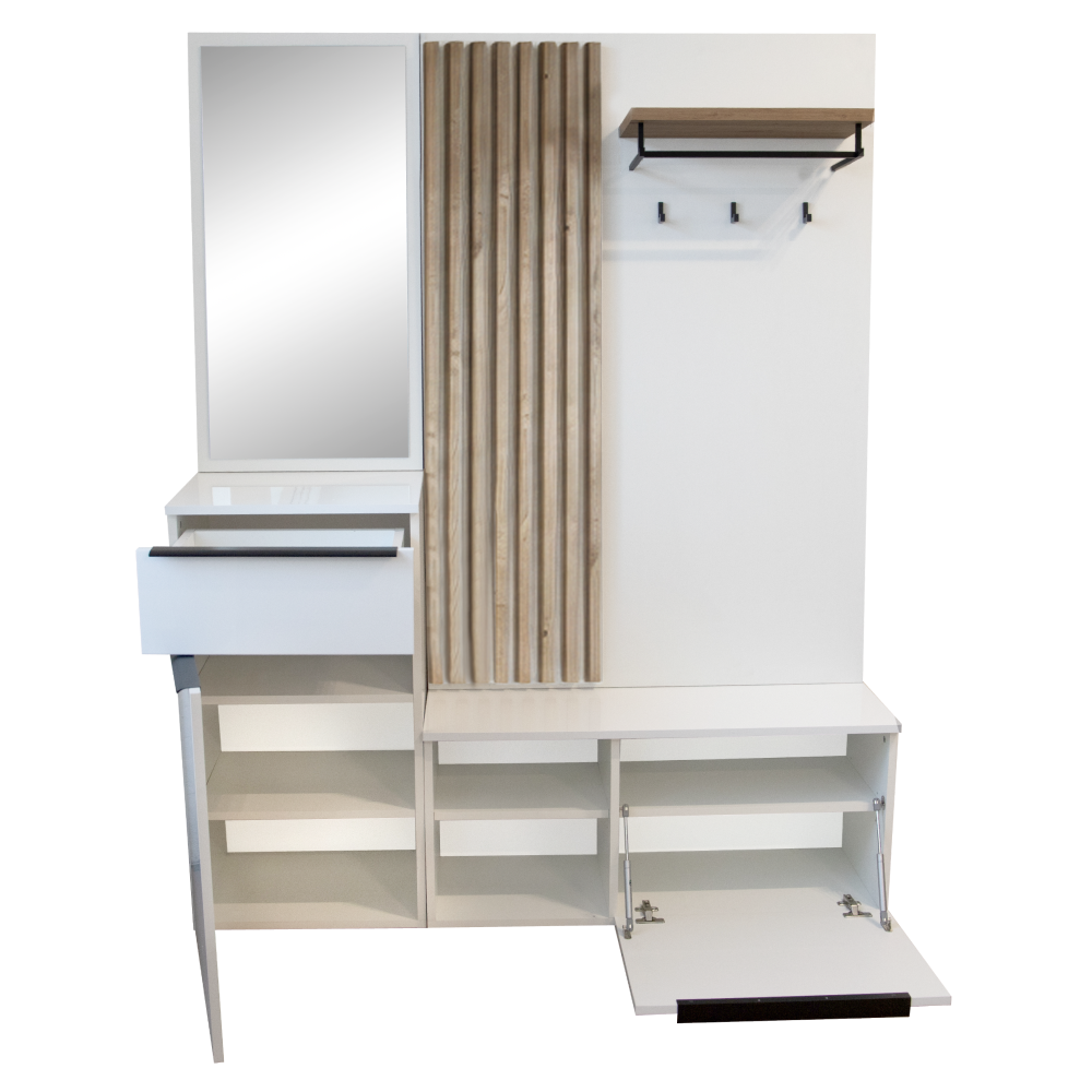 Mobilier hol ALIVA, alb lucios / stejar artisan