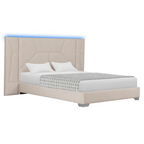 Pat cu somiera si iluminare LED ALTESA, tesatura Velvet bej