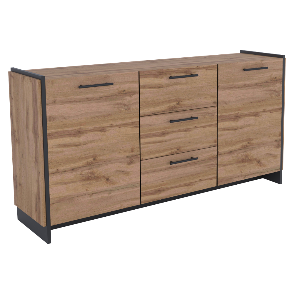 Comoda AMONI 2D3S, stejar wotan/negru
