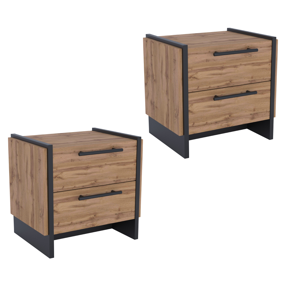Noptiera AMONI 2S, set 2, stejar wotan/negru