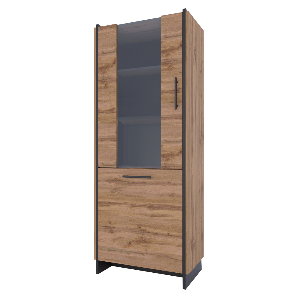 Vitrina AMONI 1D1W, stejar wotan/negru