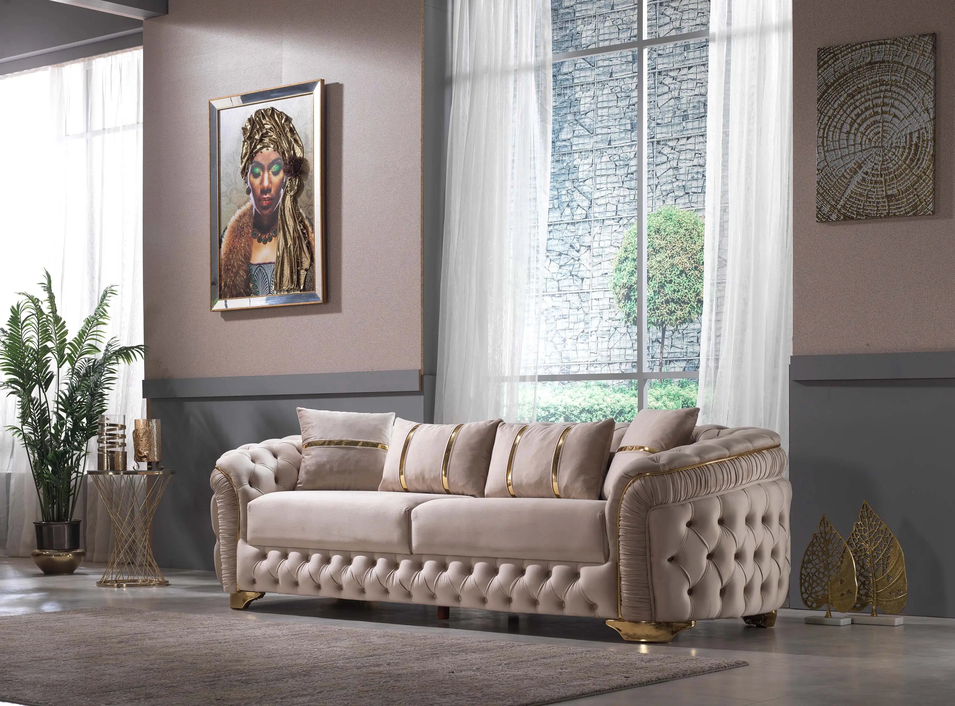 Canapea fixa 3 locuri stil Chesterfield Ara – Maxinova (imaginea 1)