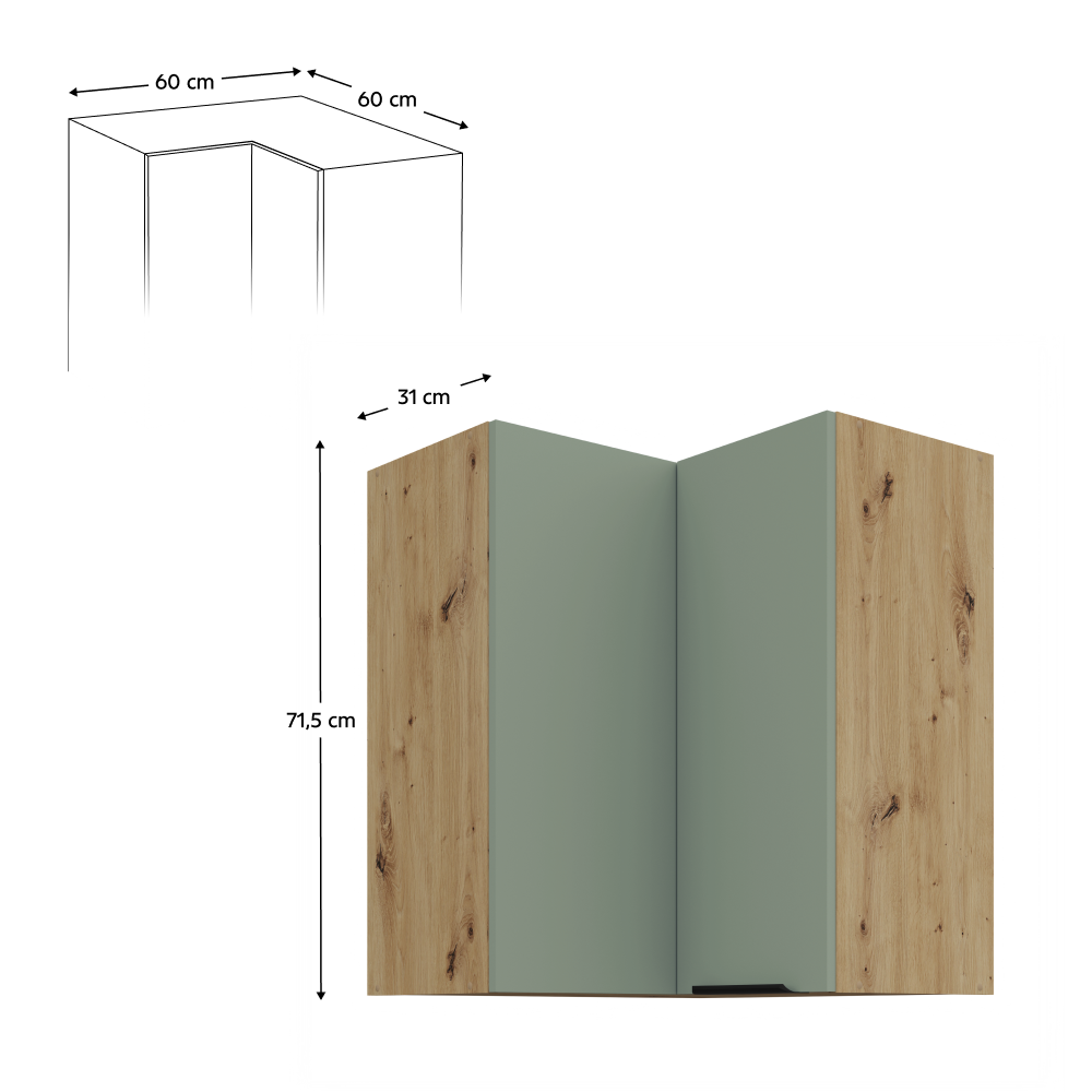 Dulap de colt superior ARSANY 60x60 GN-72 2F, aquamarine/stejar artisan