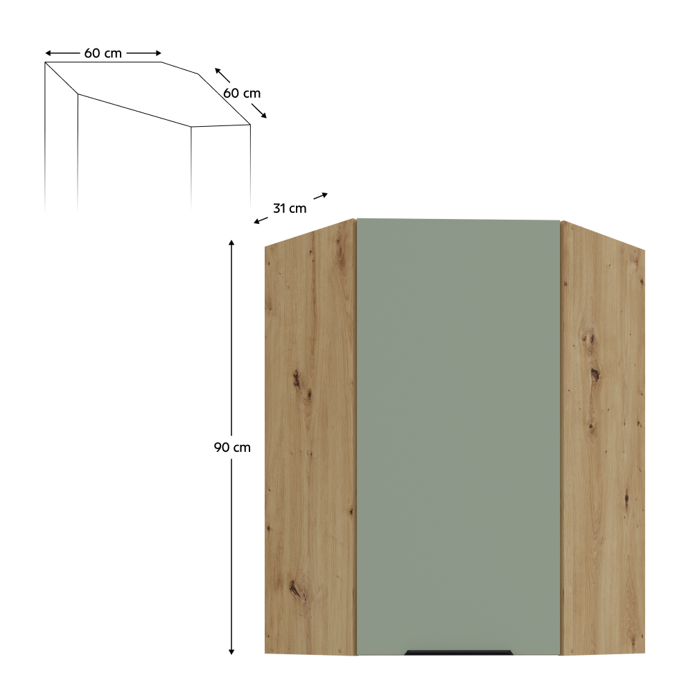 Dulap de colt superior ARSANY 60x60 GN-90 1F, aquamarine/stejar artisan