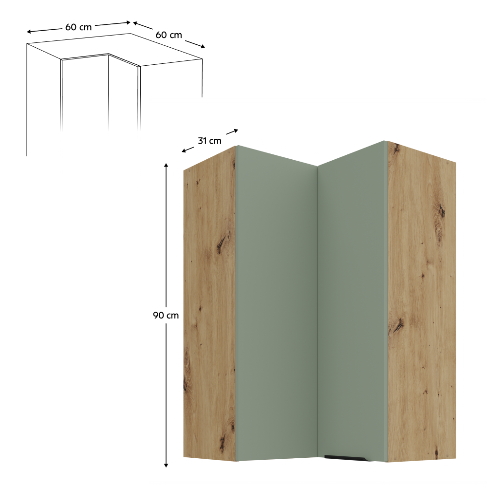 Dulap de colt superior ARSANY 60x60 GN-90 2F, aquamarine/stejar artisan