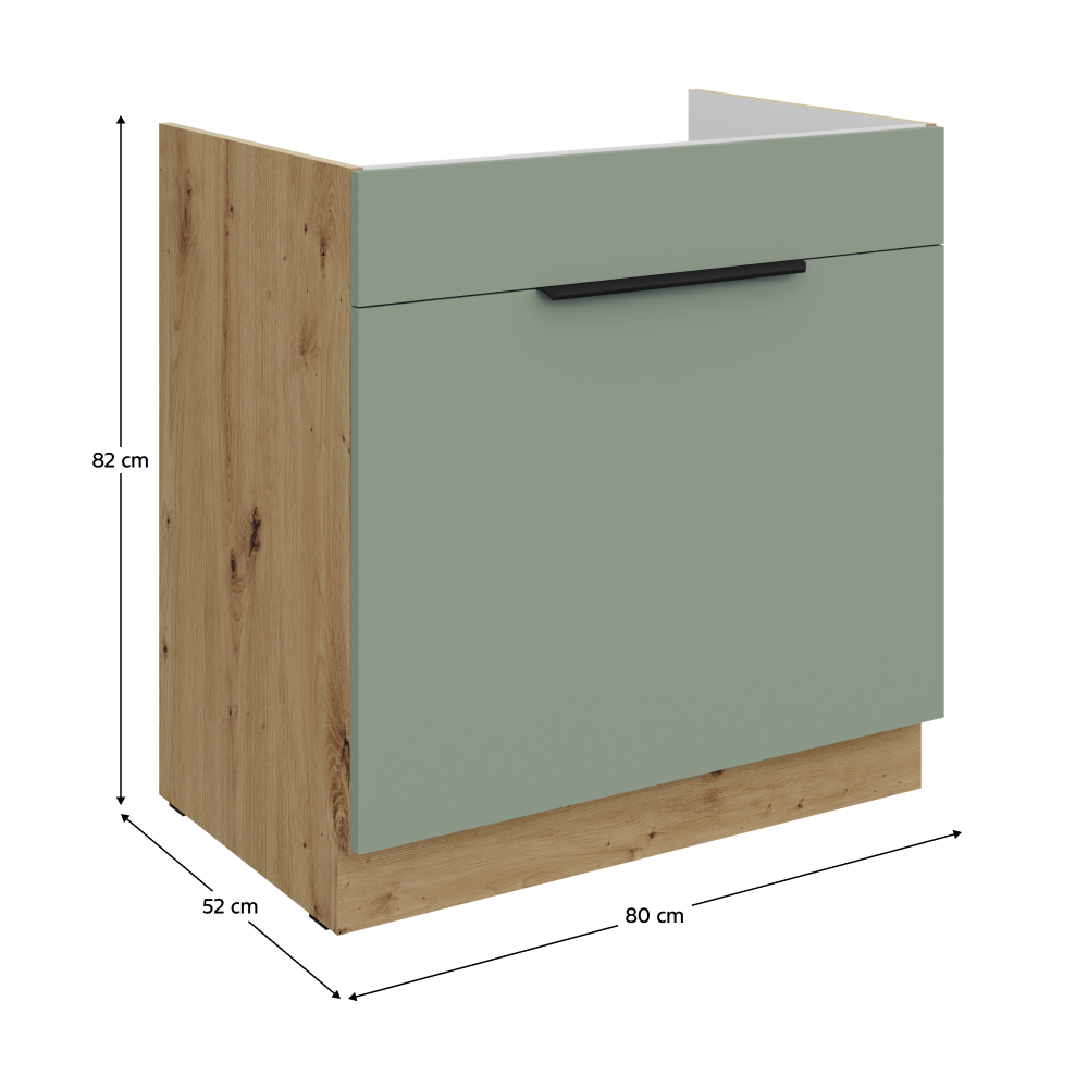 Dulap pentru chiuveta ARSANY 80 ZL 1S BB, aquamarine/stejar artisan