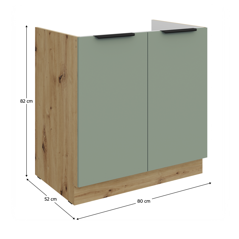 Dulap pentru chiuveta ARSANY 80 ZL 2F BB, aquamarine/stejar artisan