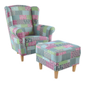 Fotoliu cu taburet ASTRID, material textil in stilul patchwork M1