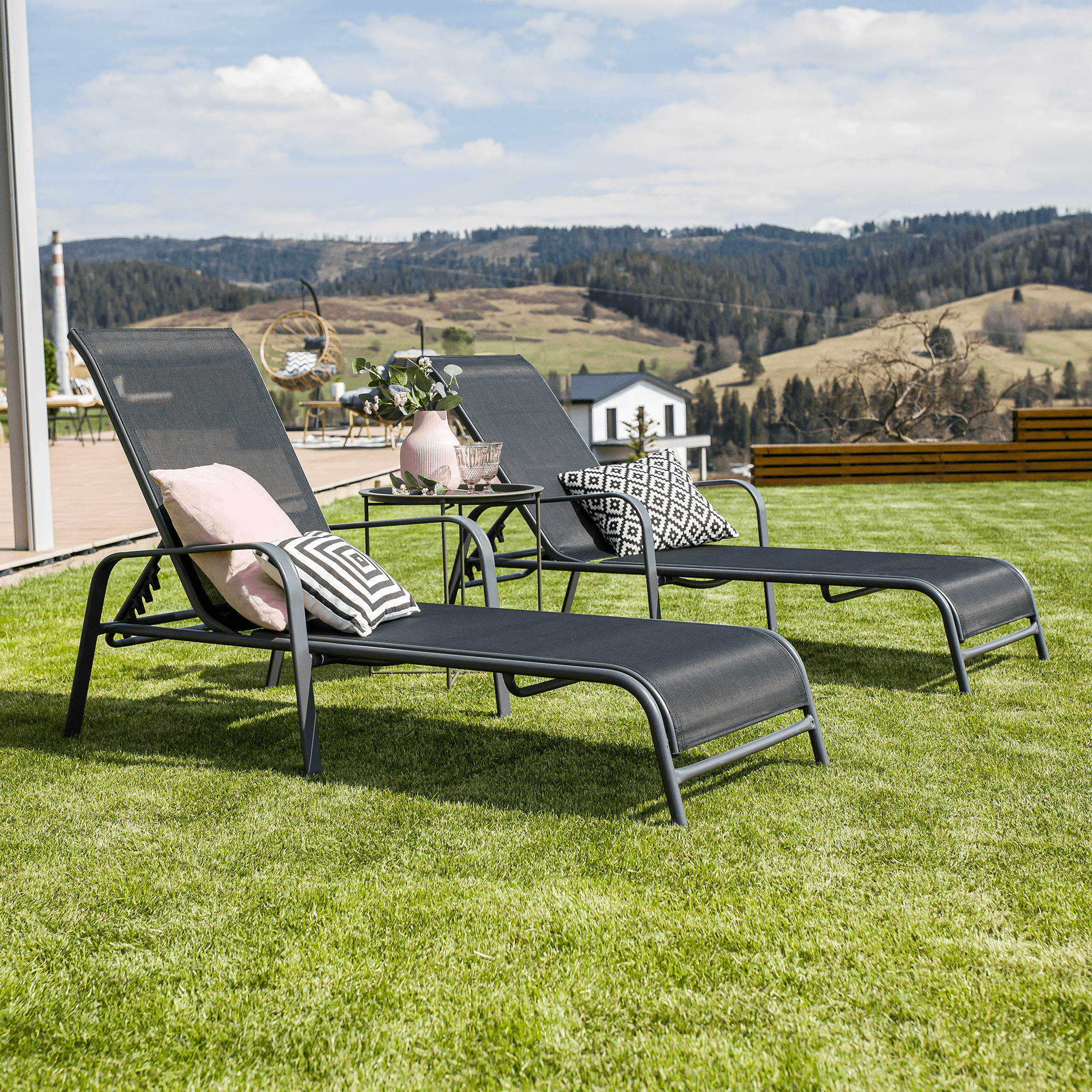 Scaun de gradina ATREO, negru / gri