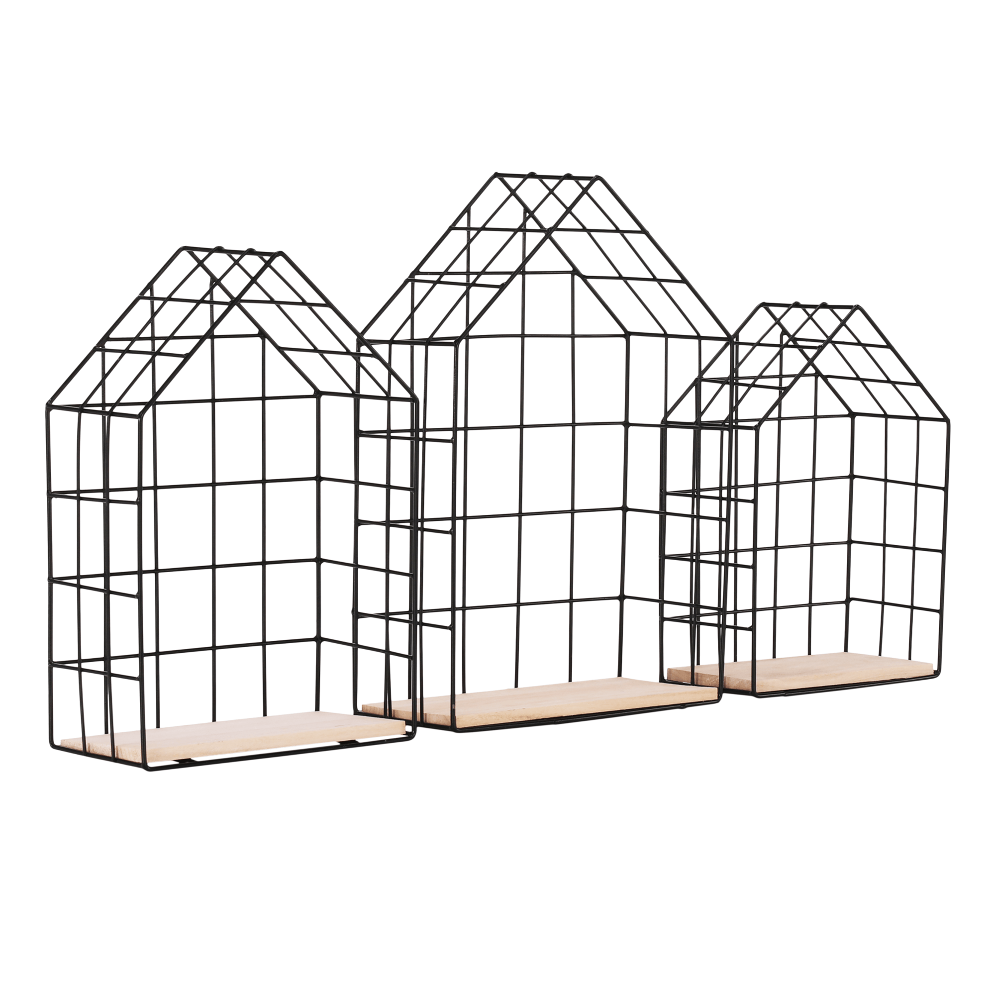 Set de 3 rafturi AZURI, natural/negru