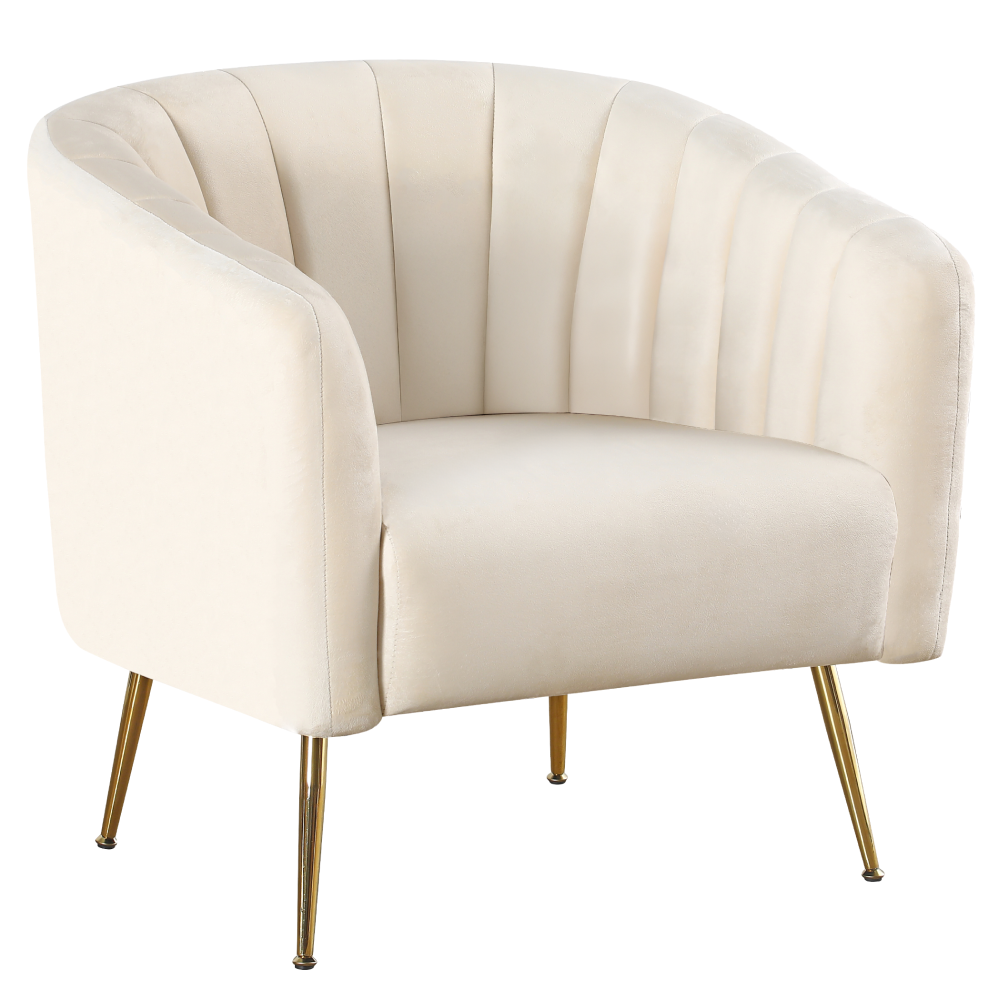 Fotoliu de design BAGY, tesatura Velvet bej/gold crom-auriu