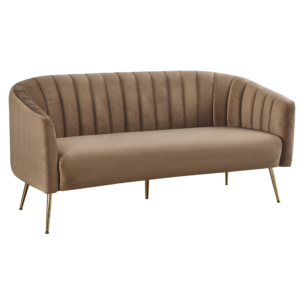 Canapea de design cu 3 locuri BAGY, tesatura Velvet maro/gold crom-auriu