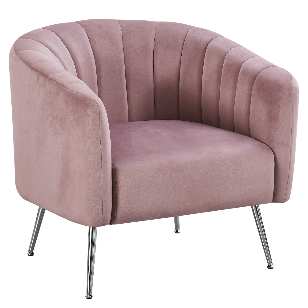 Fotoliu de design BAGY, tesatura Velvet roz/crom-argintiu