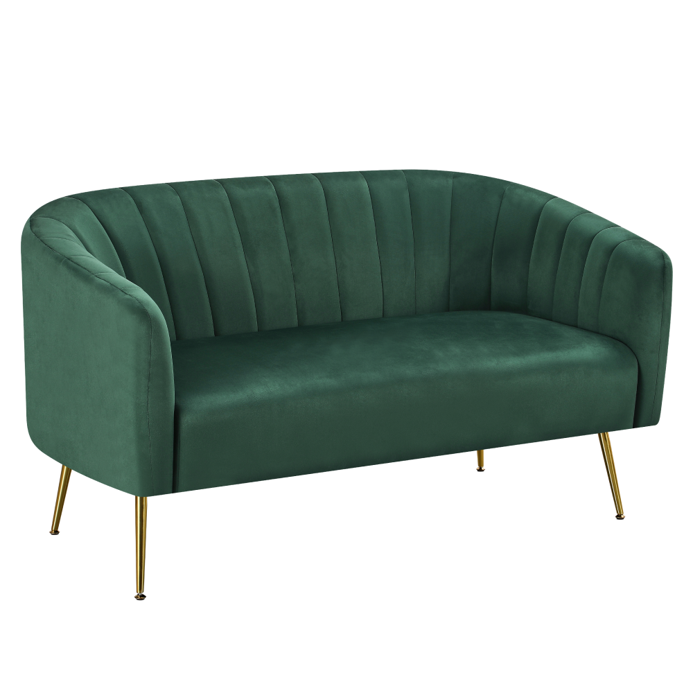 Canapea de design cu 2 locuri BAGY, tesatura Velvet verde inchis/gold crom-auriu
