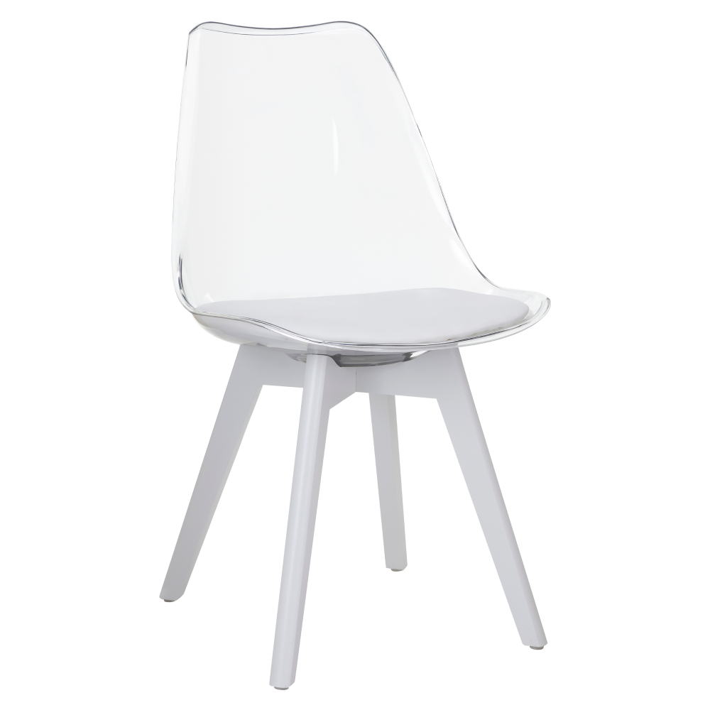 Scaun BALI 3 NEW, transparent alb, acrilat/piele ecologica/alb