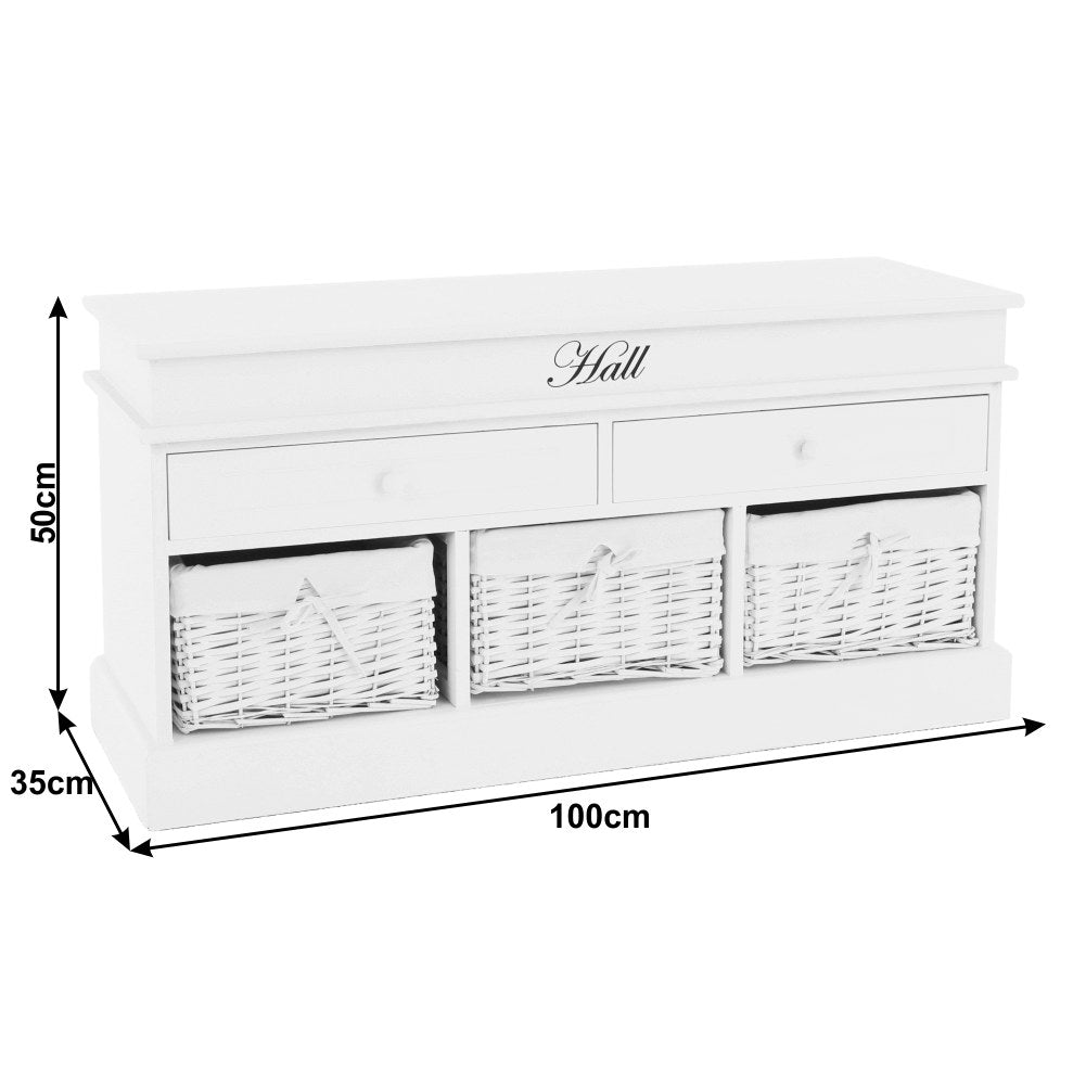 Bancă hol Blanco – schiță cu dimensiuni