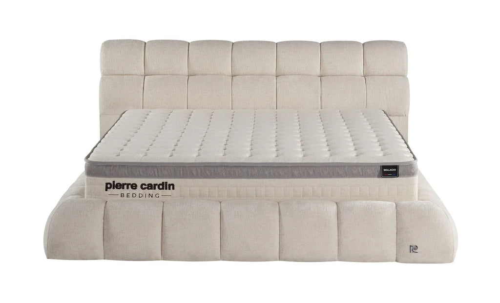 Pat tapitat Pierre Cardin cu somiera cu spatiu de depozitare, bej, 160x200 cm, Bellagio